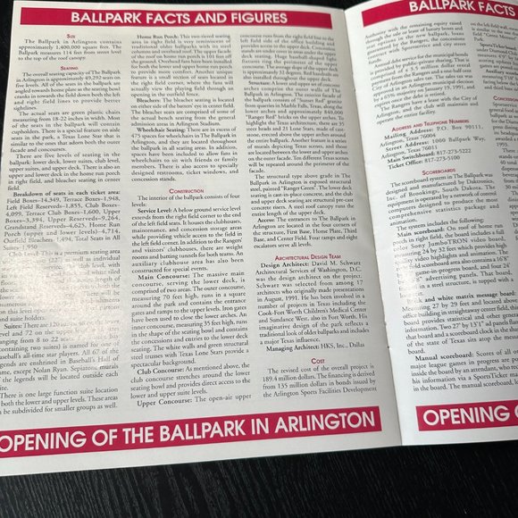 1st Game Program April 1, 1994 The Ballpark In Arlington - TX Rangers vs NY Mets - Picture 2 of 4